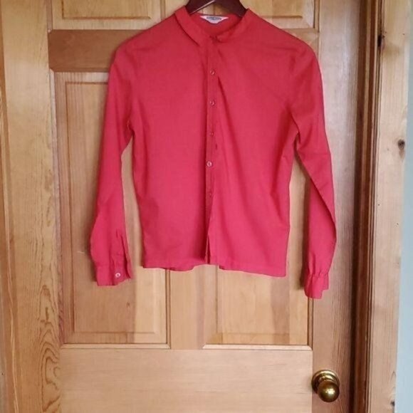 Ship 'n' Shore Vintage Petite Collared Red Long Sleeve Button Down Sz. M Blouse - Picture 1 of 6